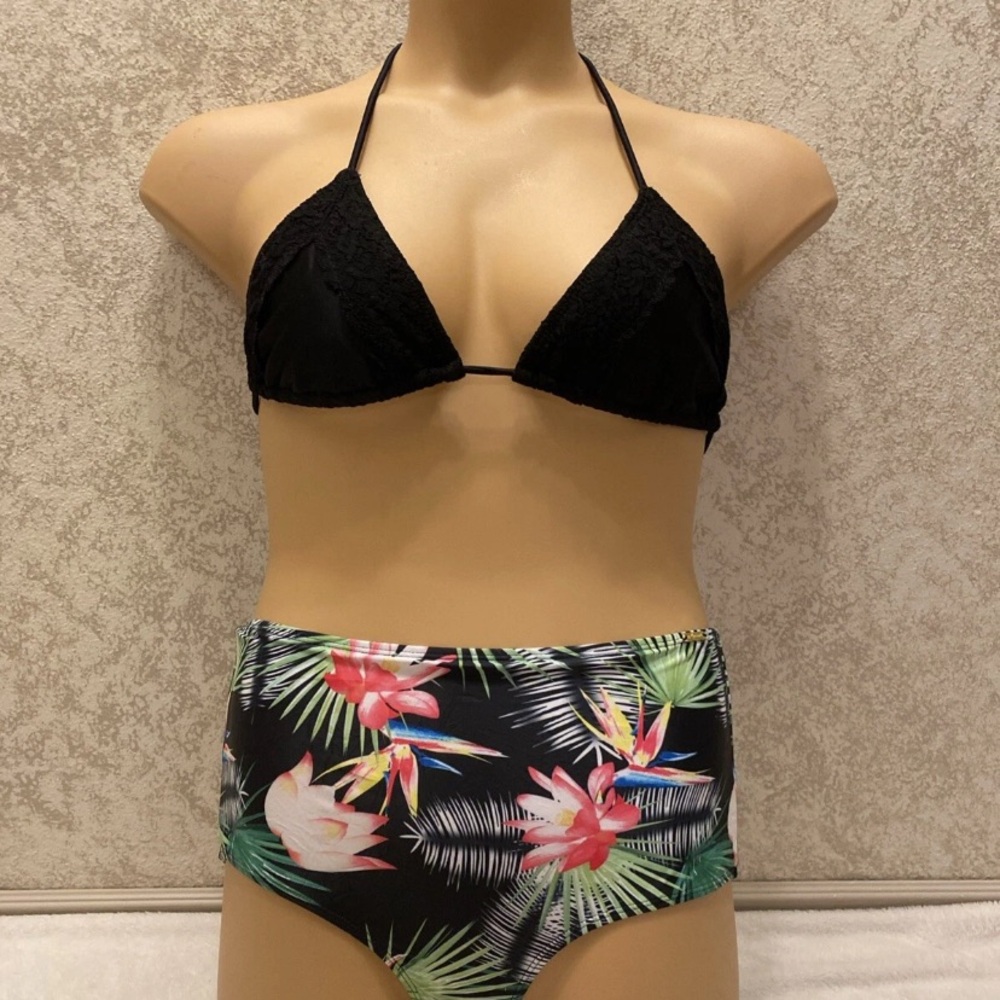 Tropical Black Floral Bikini Set